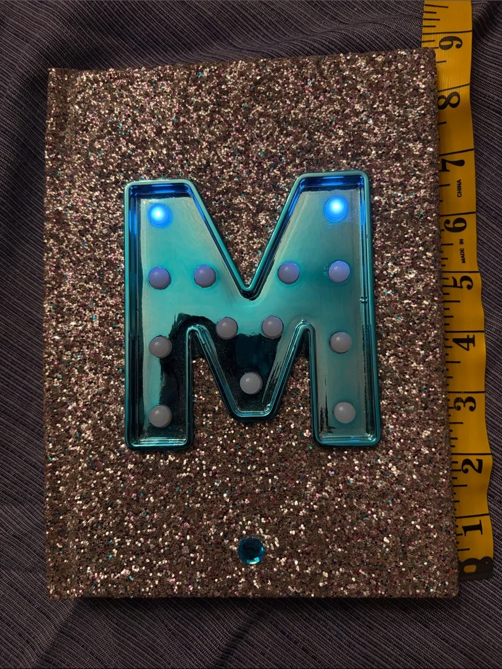 Teal M Decorative Notebook Letter 'M' with Glitter Silver Backing